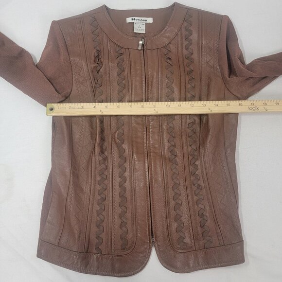 Women's NYGard Collection Leather/ Knit Sweater Jacket PETITE SMALL 6-8 Brown - Picture 6 of 6